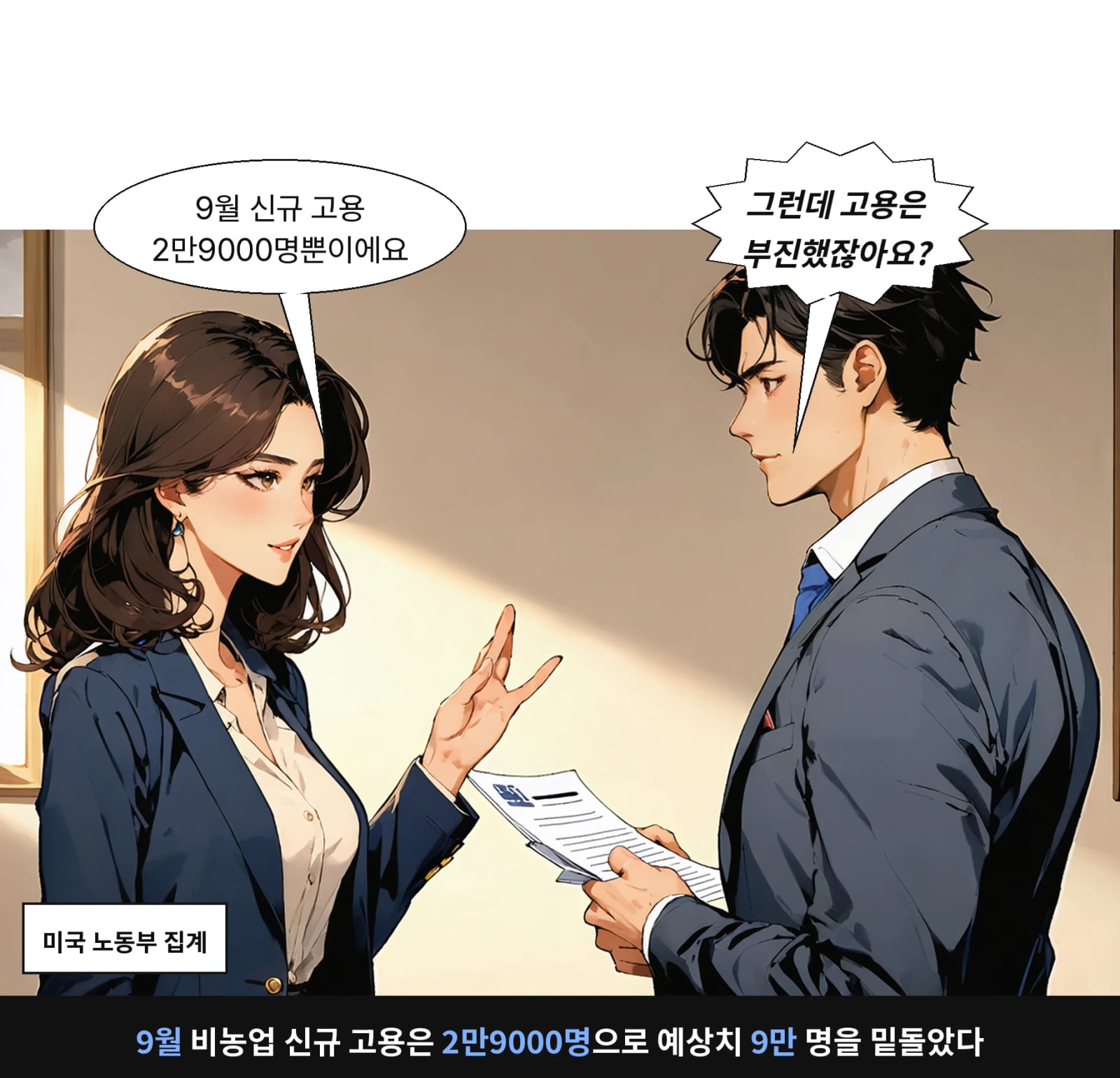 9월 비농업 신규 고용은 2만9000명으로 예상치 9만 명을 밑돌았다