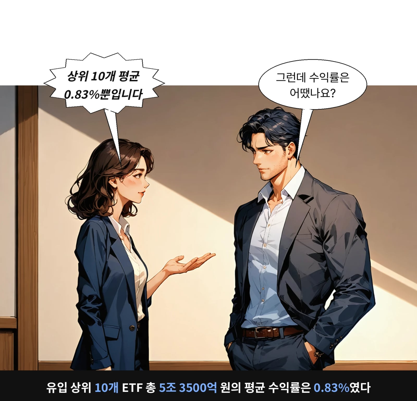 유입 상위 10개 ETF 총 5조 3500억 원의 평균 수익률은 0.83%였다
