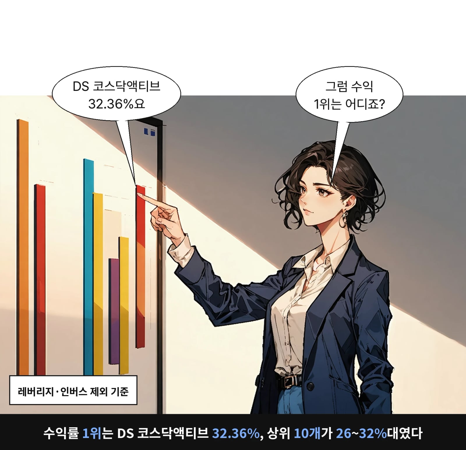 수익률 1위는 DS 코스닥액티브 32.36%, 상위 10개가 26~32%대였다