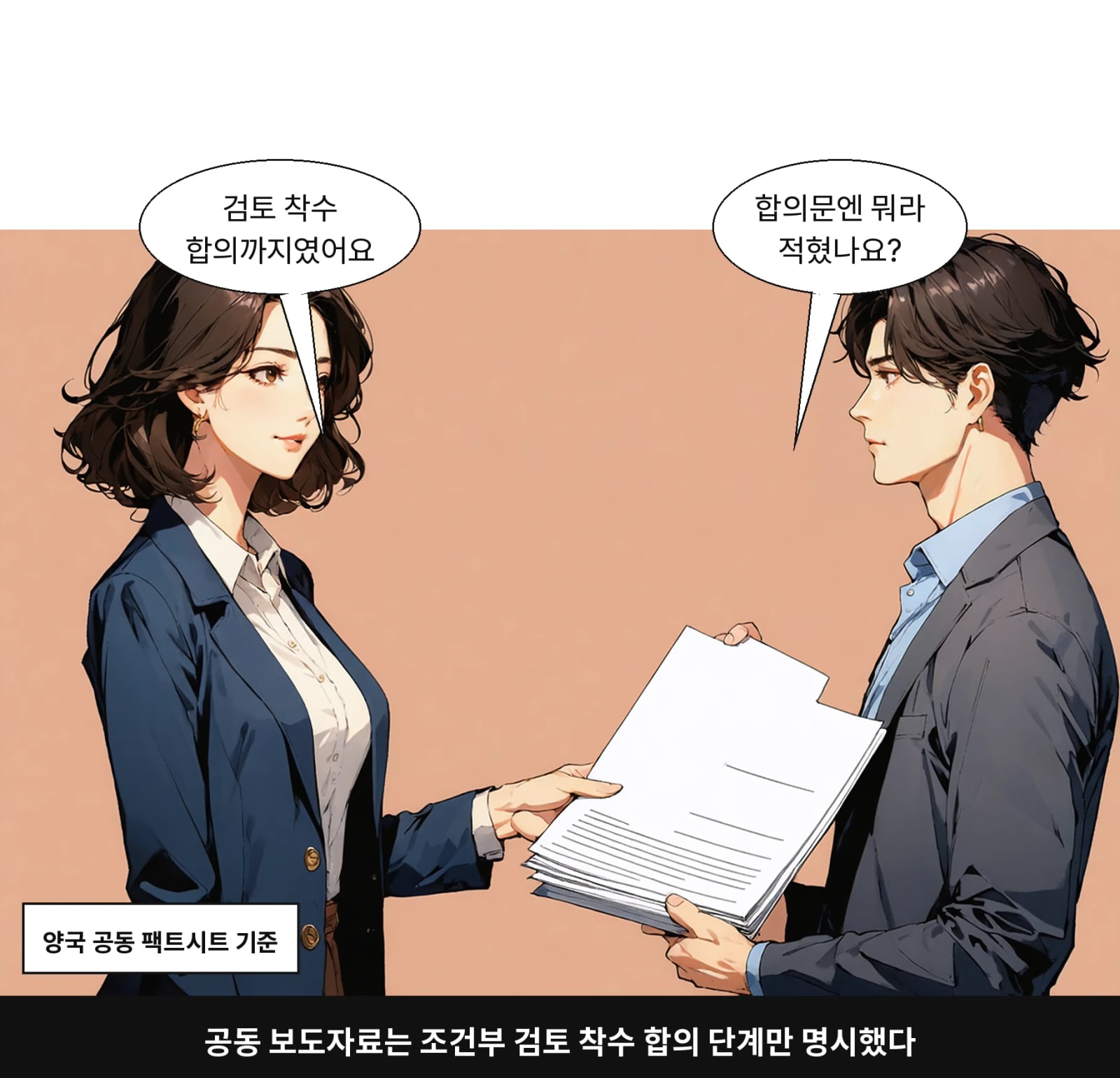 공동 보도자료는 조건부 검토 착수 합의 단계만 명시했다