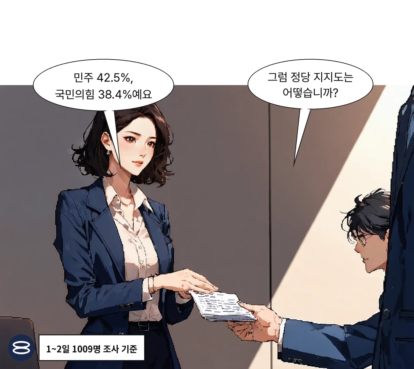 민주당은 3.8%포인트 올랐고 국민의힘은 1.0%포인트 내렸다