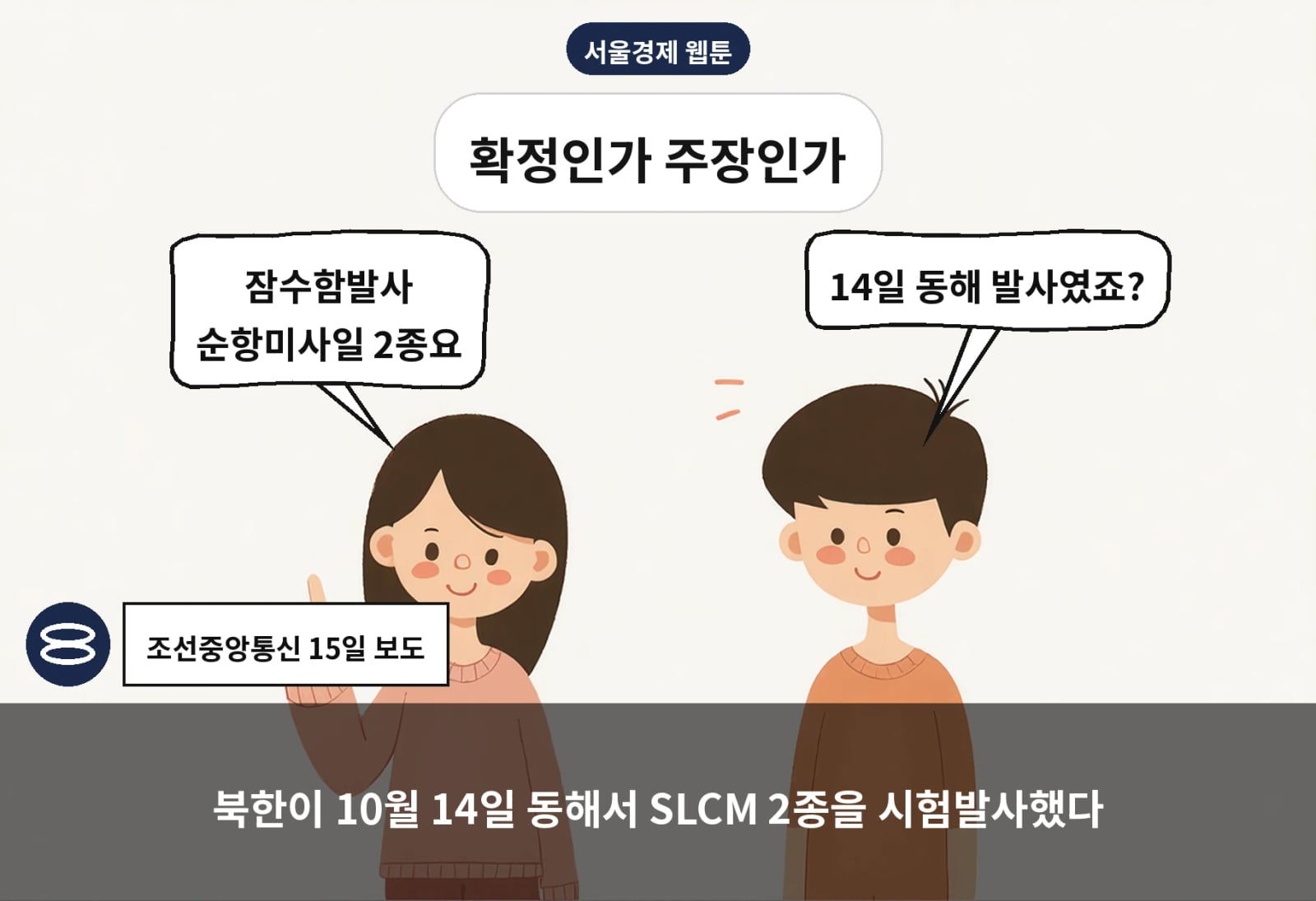 북한이 10월 14일 동해서 SLCM 2종을 시험발사했다