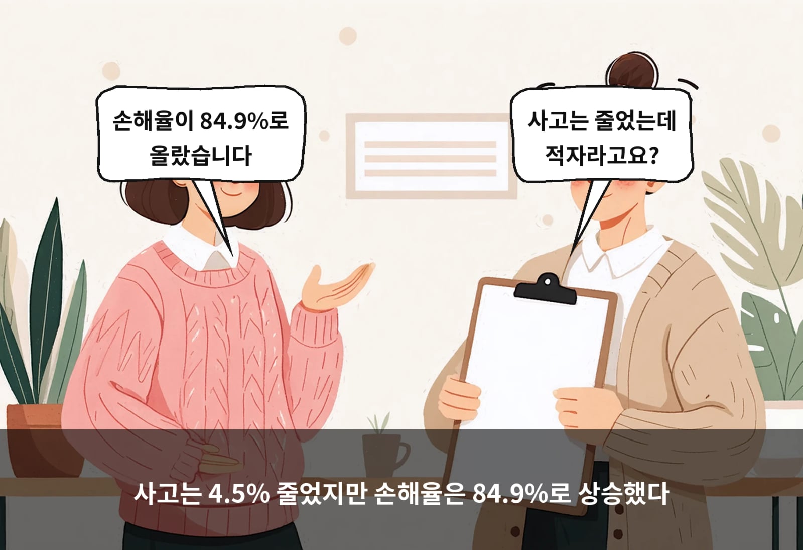 사고는 4.5% 줄었지만 손해율은 84.9%로 상승했다