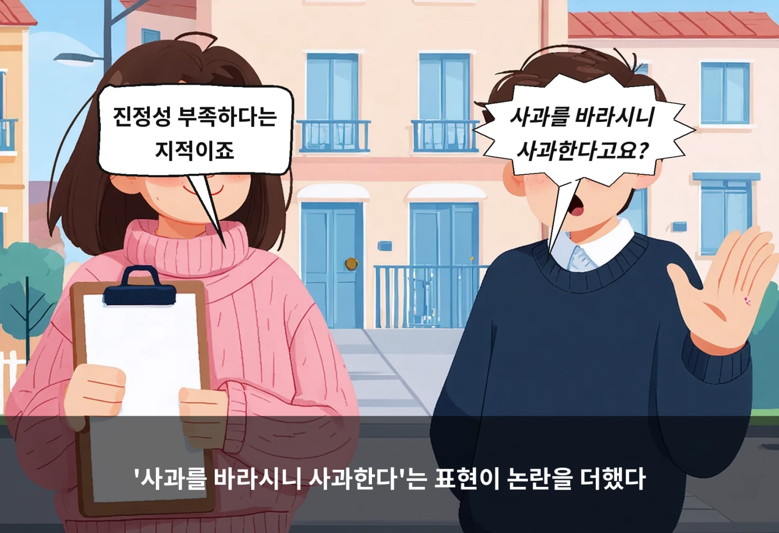 '사과를 바라시니 사과한다'는 표현이 논란을 더했다