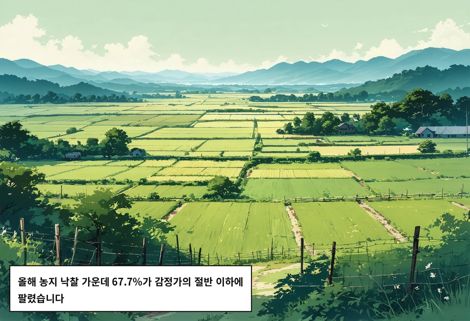 올해 농지 낙찰 가운데 67.7%가 감정가의 절반 이하에 팔렸습니다