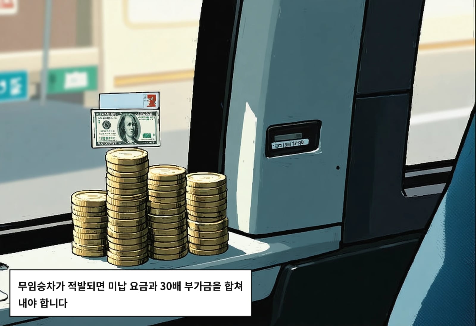 무임승차가 적발되면 미납 요금과 30배 부가금을 합쳐 내야 합니다