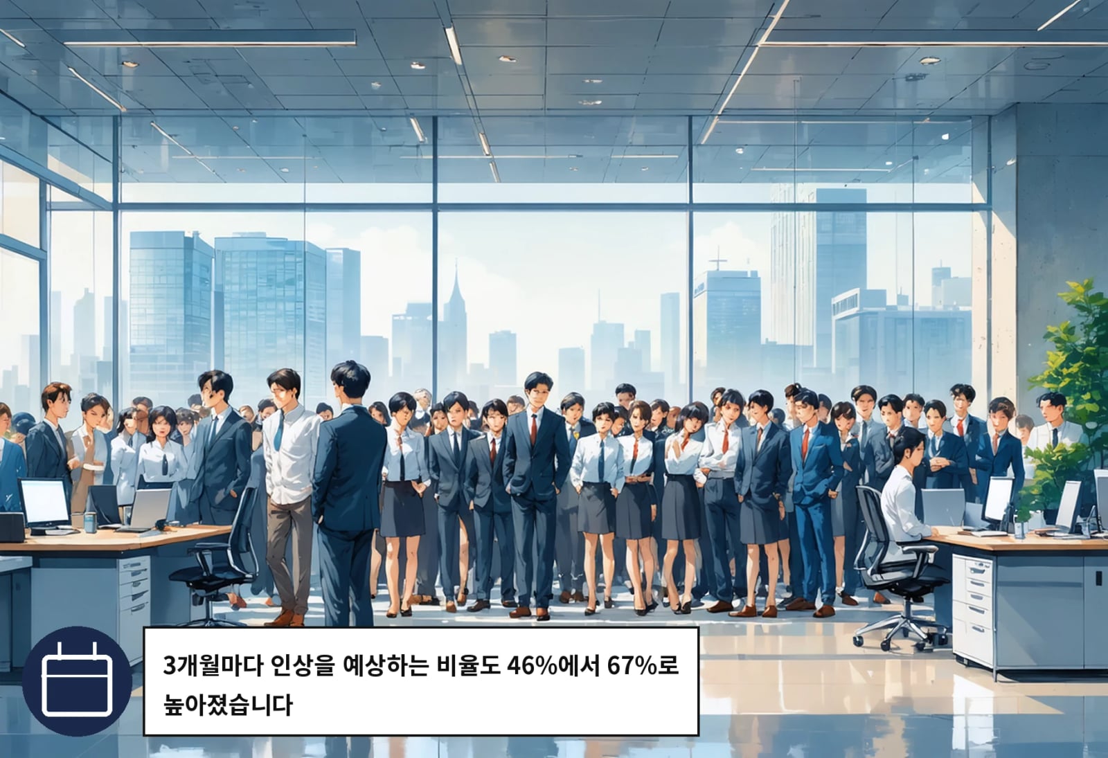 3개월마다 인상을 예상하는 비율도 46%에서 67%로 높아졌습니다