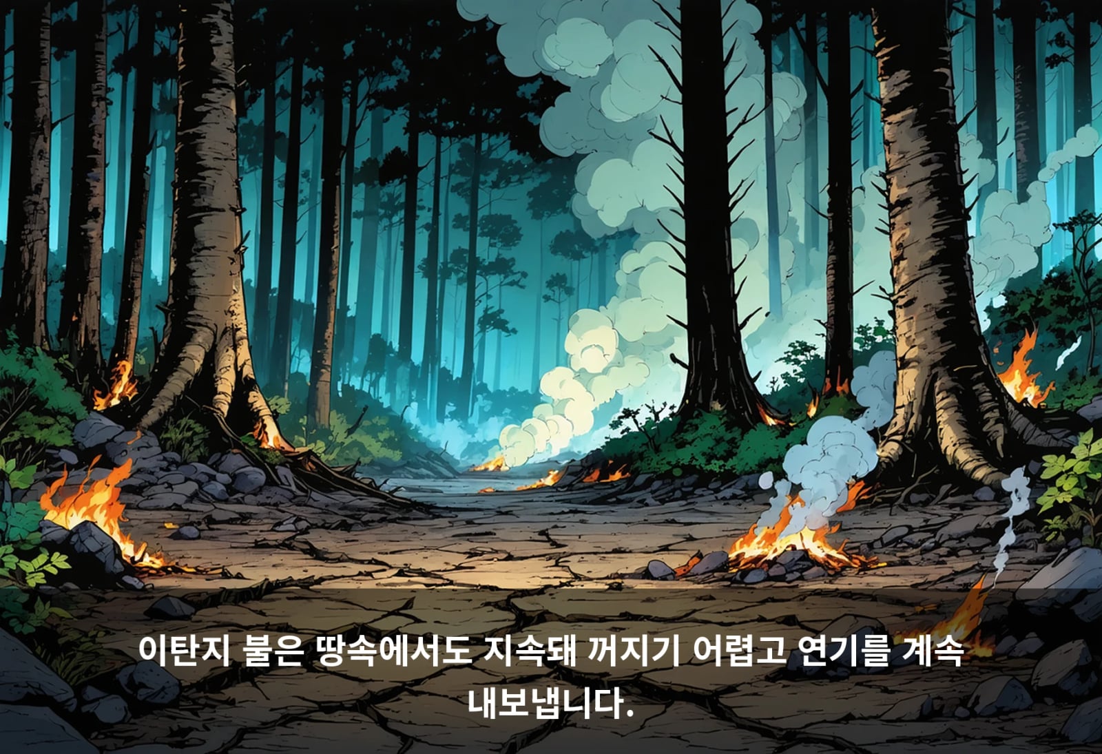 이탄지 불은 땅속에서도 지속돼 꺼지기 어렵고 연기를 계속 내보냅니다.