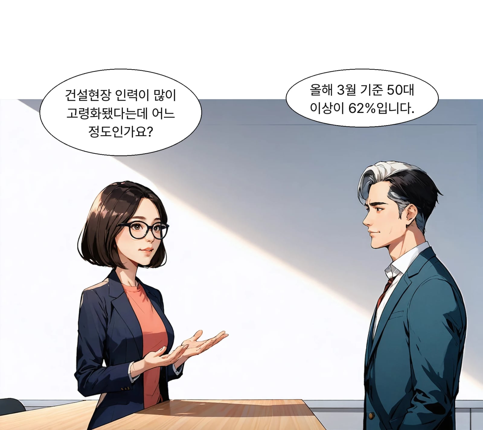 건설업 재직자 열 명 중 여섯 명이 50대 이상인 것으로 나타났습니다.