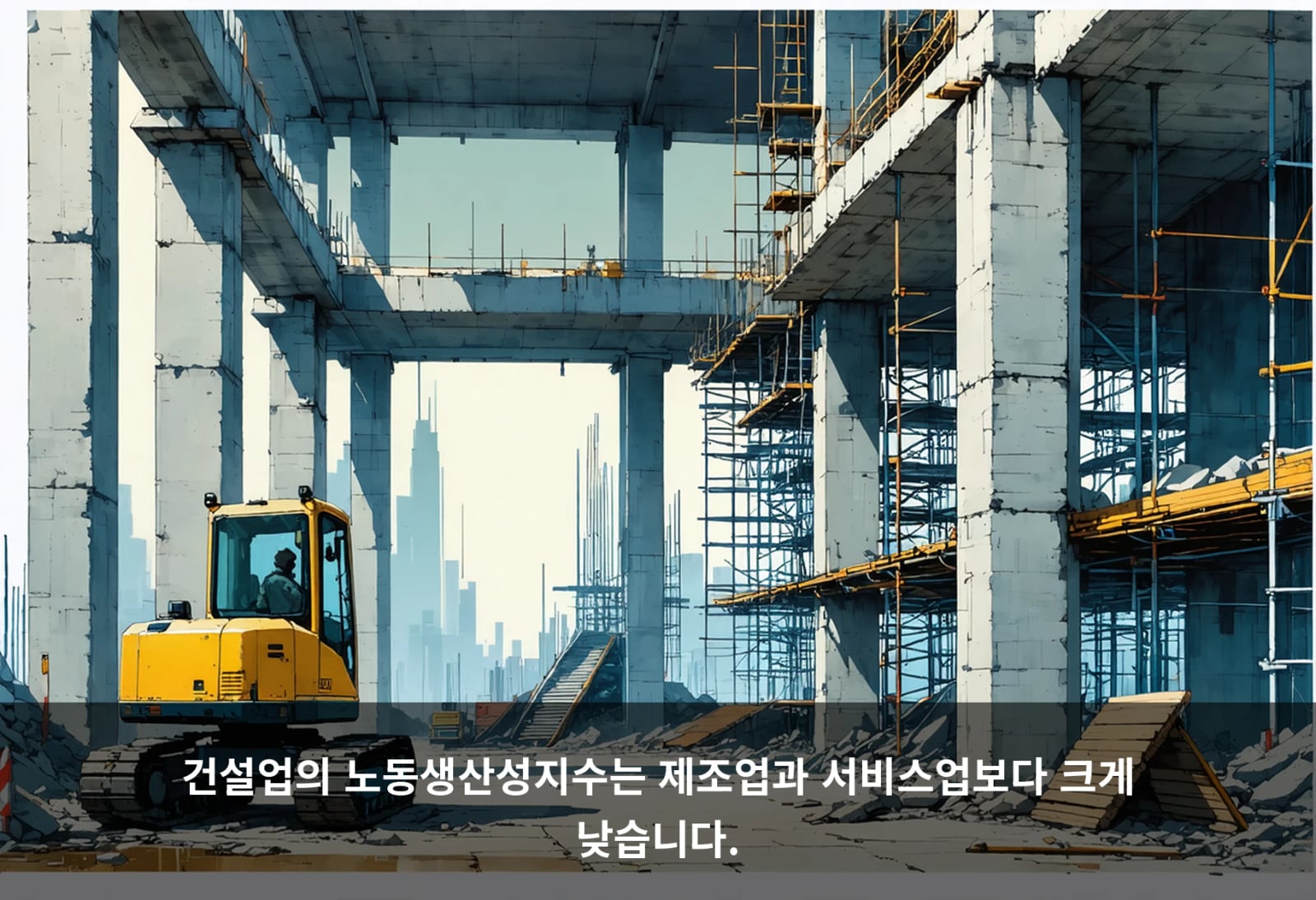 건설업의 노동생산성지수는 제조업과 서비스업보다 크게 낮습니다.