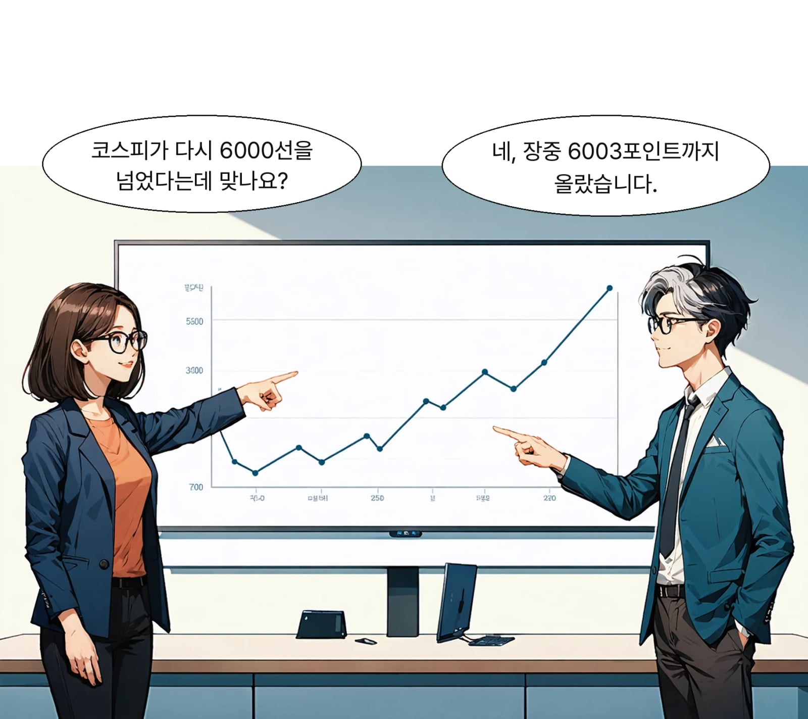 코스피지수가 10거래일 만에 장중 6000선을 회복하며 6.28% 올랐습니다.