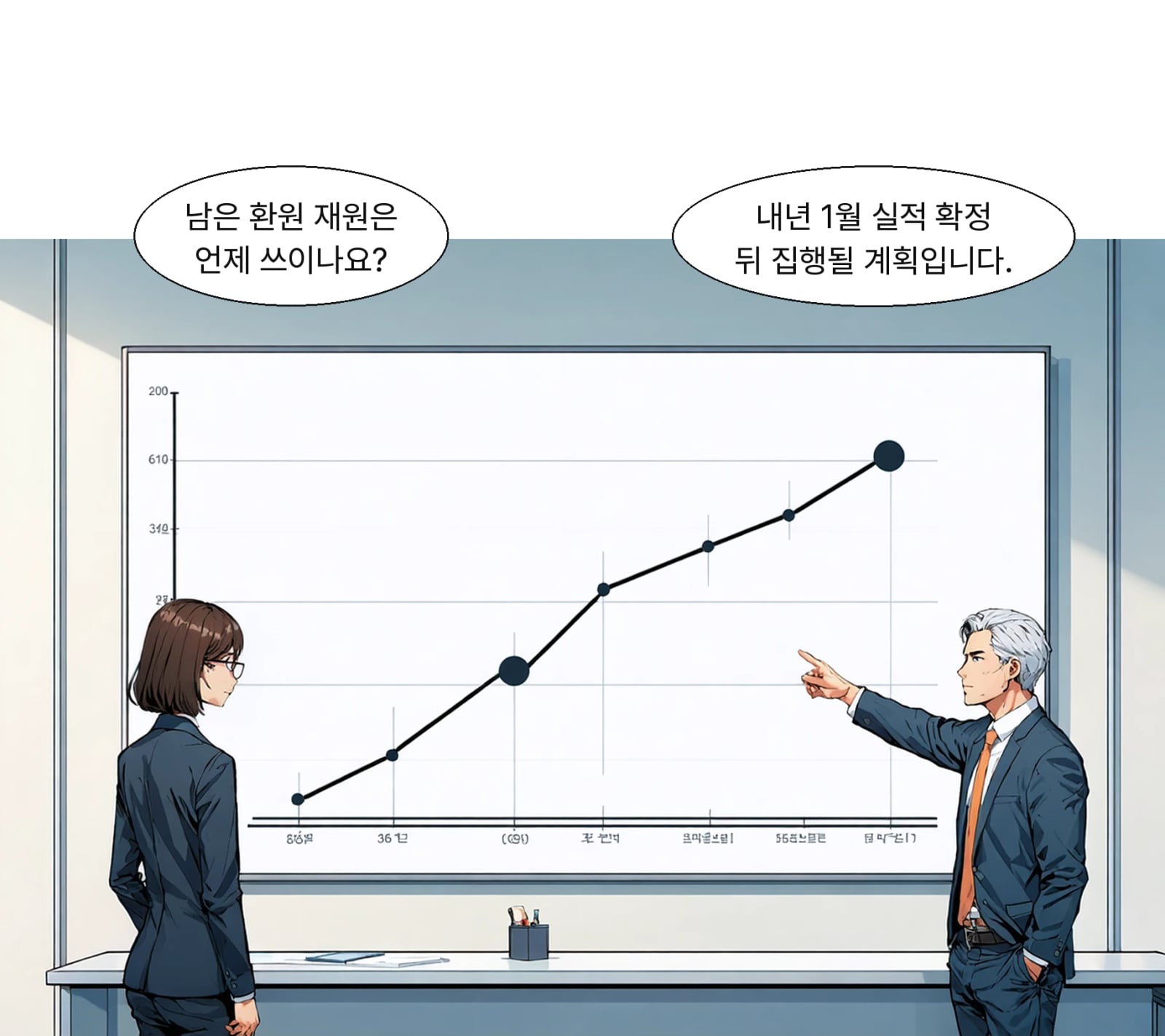 잔여 환원 재원 60조~80조 원은 내년 1월 실적 확정 후 집행될 예정입니다.