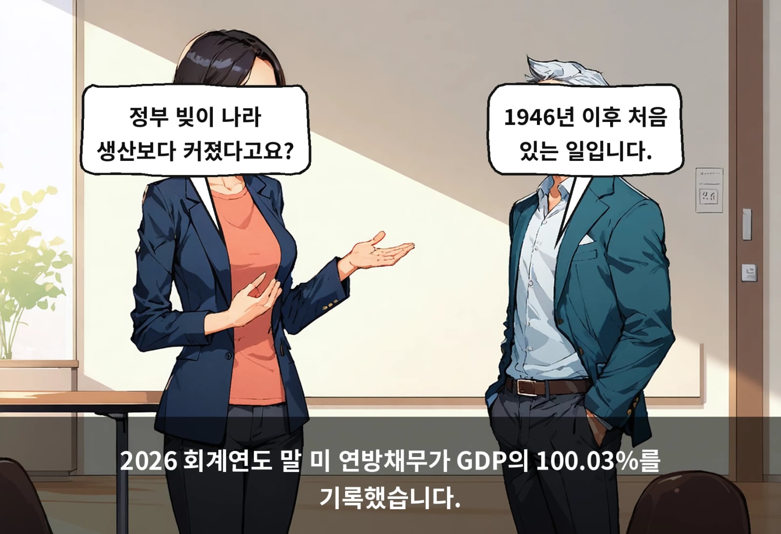 2026 회계연도 말 미 연방채무가 GDP의 100.03%를 기록했습니다.