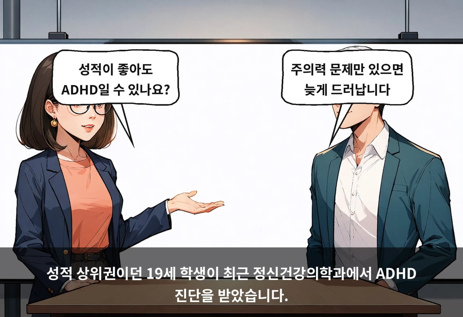성적 상위권이던 19세 학생이 최근 정신건강의학과에서 ADHD 진단을 받았습니다.