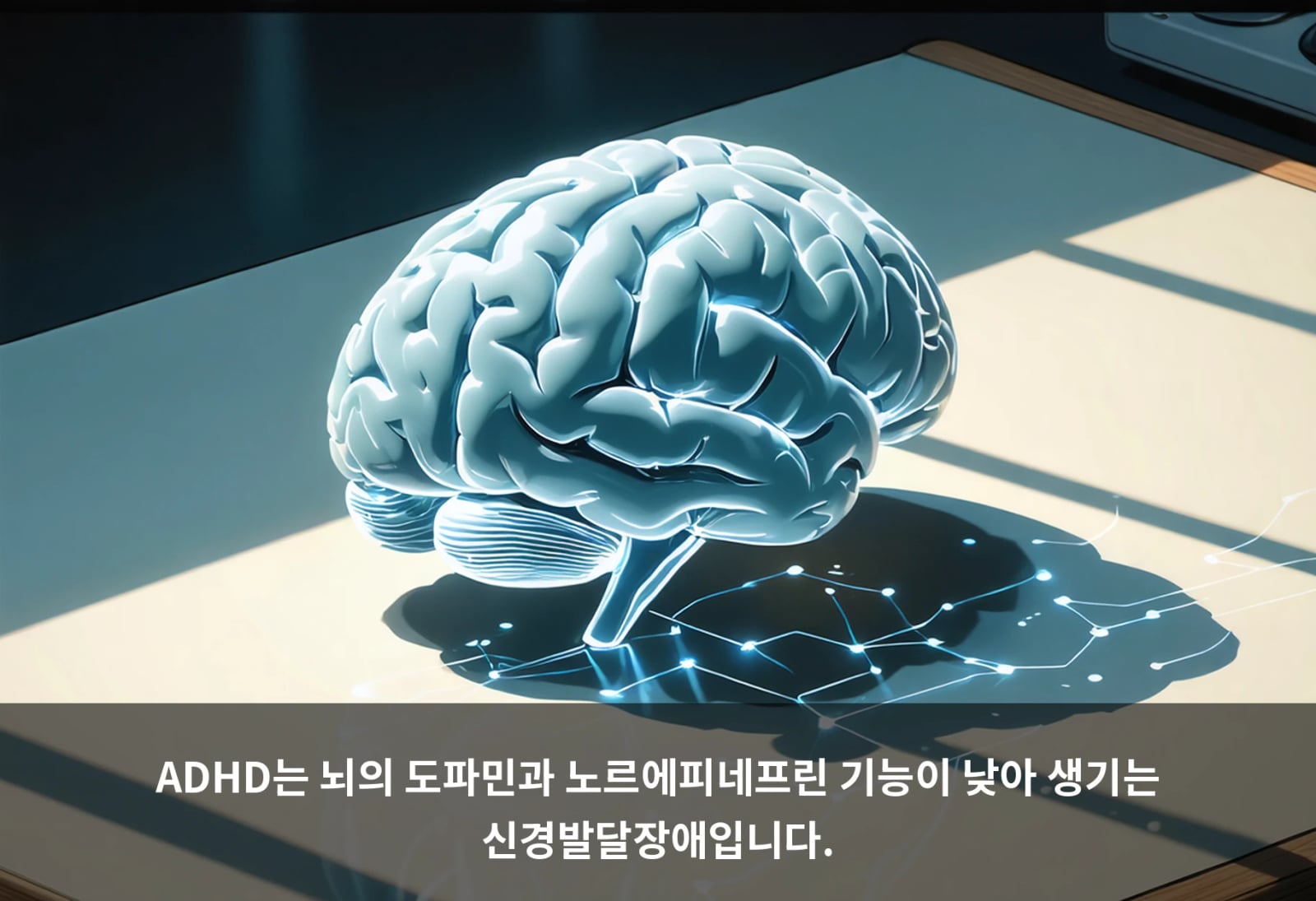 ADHD는 뇌의 도파민과 노르에피네프린 기능이 낮아 생기는 신경발달장애입니다.