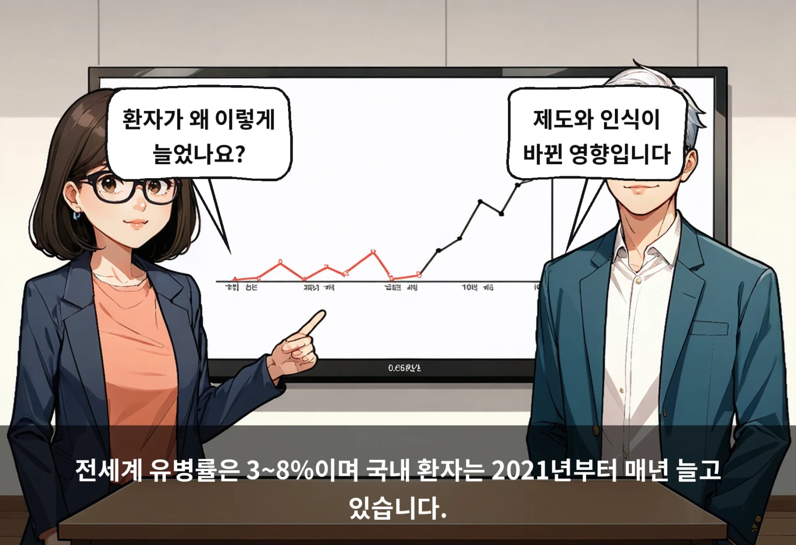 전세계 유병률은 3~8%이며 국내 환자는 2021년부터 매년 늘고 있습니다.