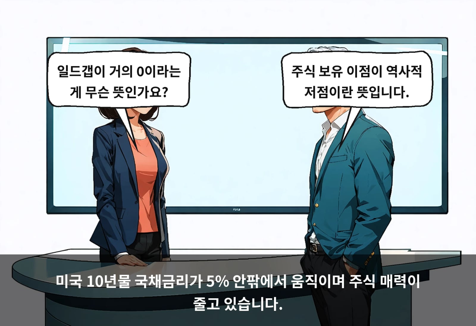 미국 10년물 국채금리가 5% 안팎에서 움직이며 주식 매력이 줄고 있습니다.
