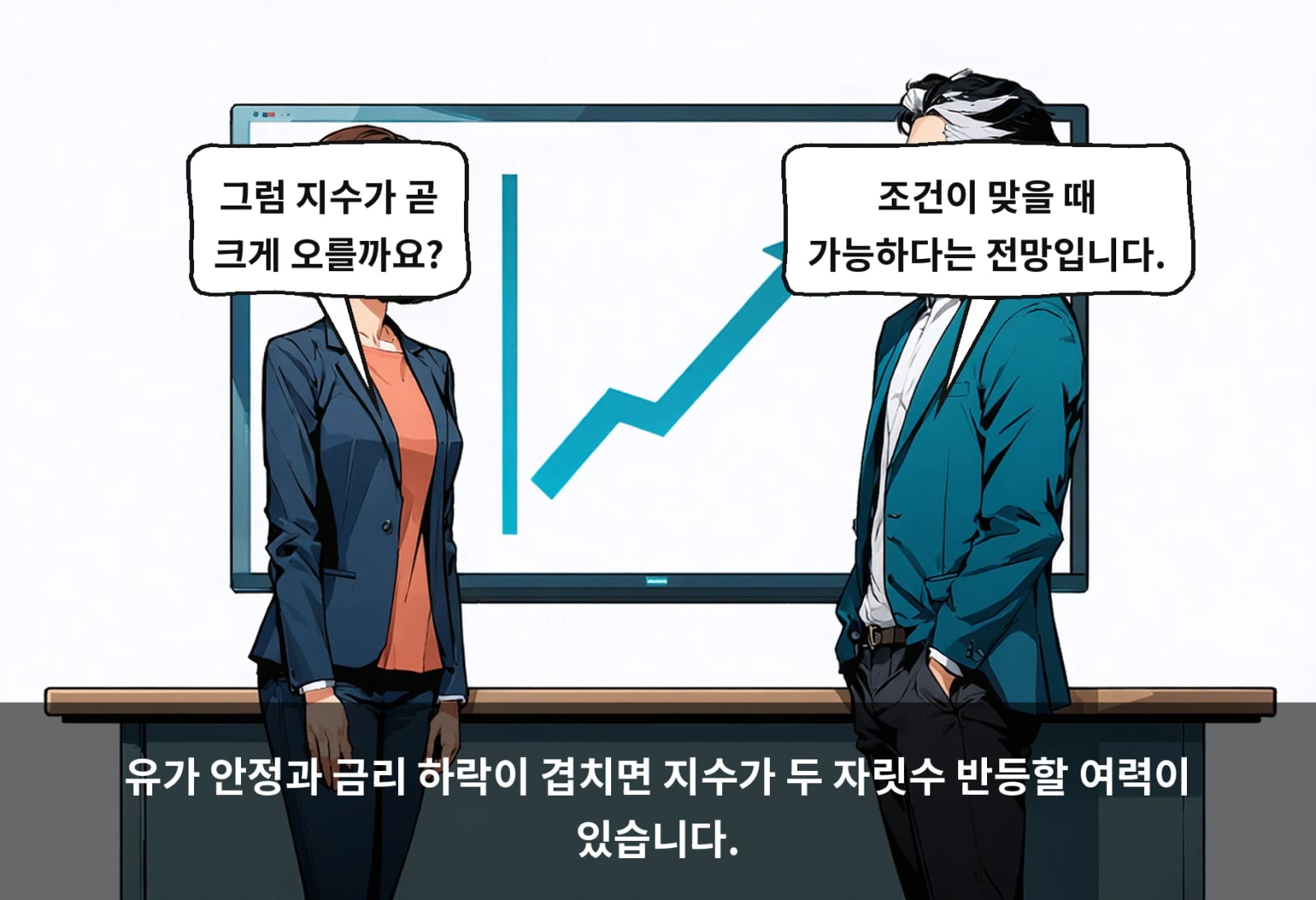 유가 안정과 금리 하락이 겹치면 지수가 두 자릿수 반등할 여력이 있습니다.