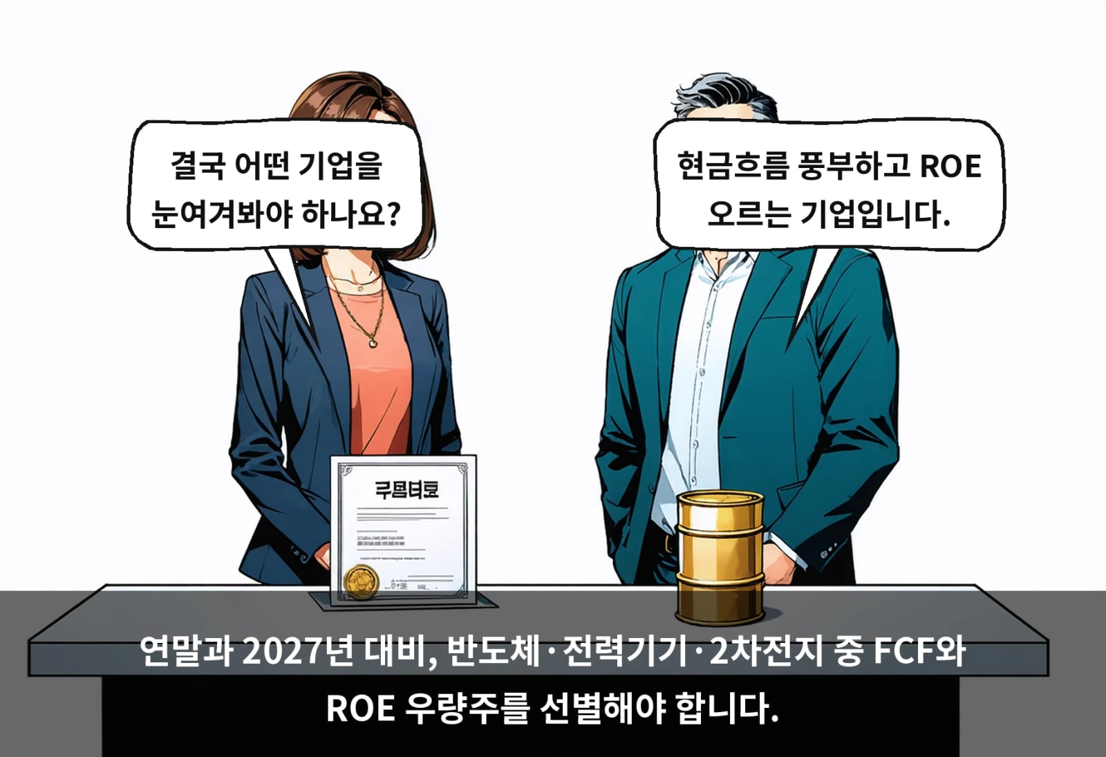 연말과 2027년 대비, 반도체·전력기기·2차전지 중 FCF와 ROE 우량주를 선별해야 합니다.