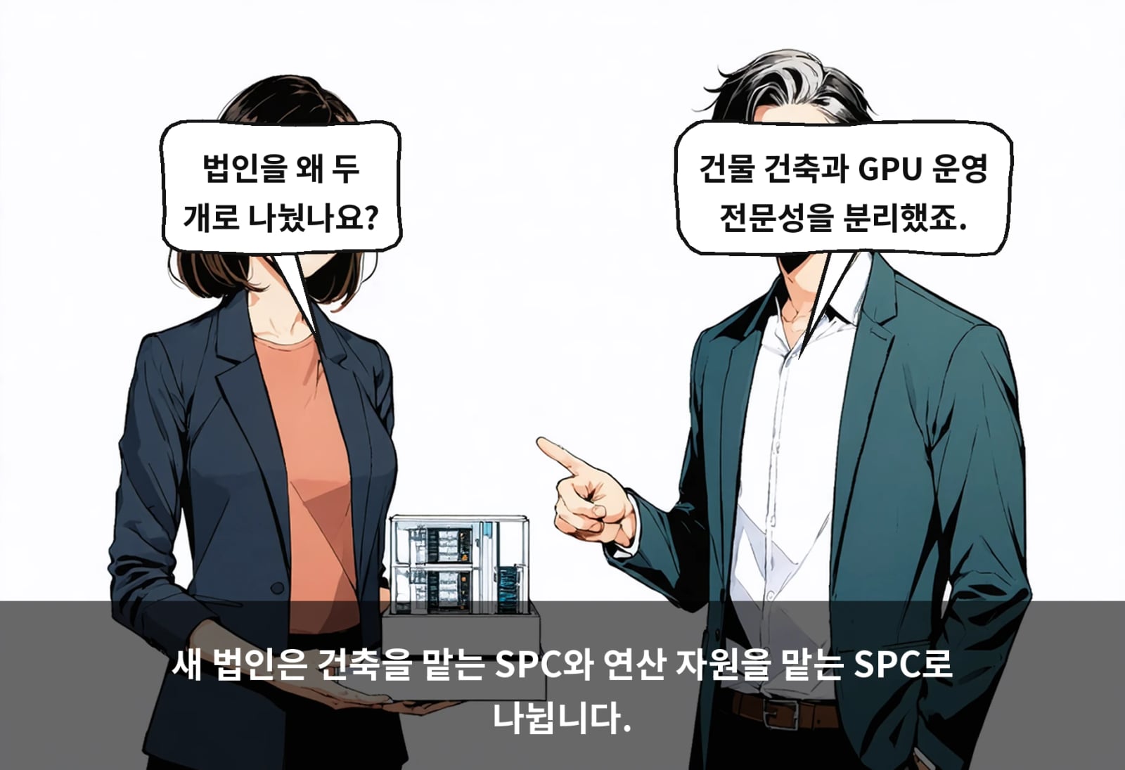 새 법인은 건축을 맡는 SPC와 연산 자원을 맡는 SPC로 나뉩니다.
