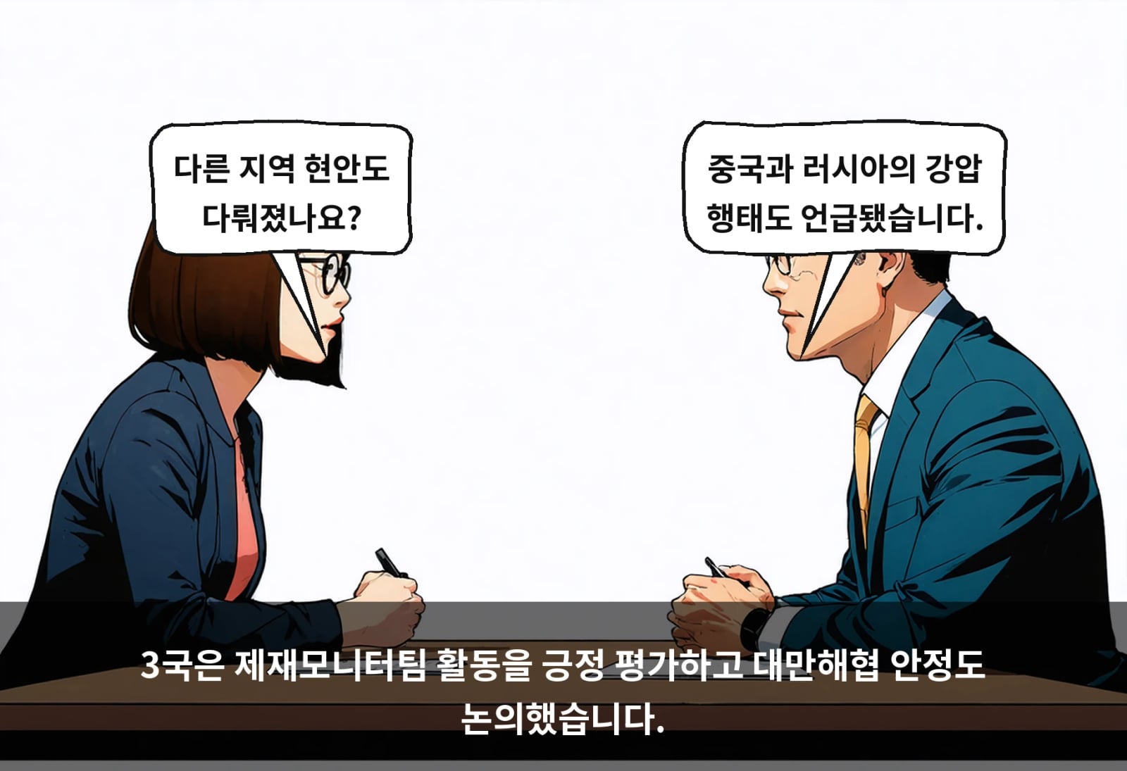 3국은 제재모니터팀 활동을 긍정 평가하고 대만해협 안정도 논의했습니다.