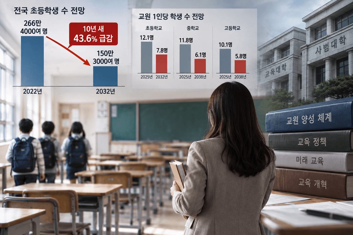 초등학생 2032년 150만 명으로 반토막, 교원 공급 과잉이 교대·사범대 개편 논의 부른 변수